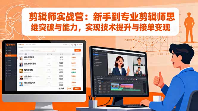 剪辑师实战营：新手到专业剪辑师思维突破与能力，实现技术提升与接单变现-惠声网赚