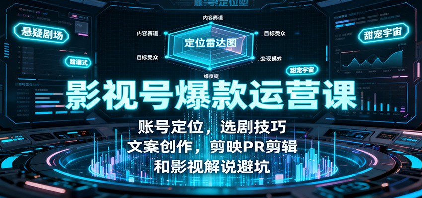 影视号爆款运营课：账号定位，选剧技巧，文案创作，剪映PR剪辑和影视解说避坑-惠声网赚