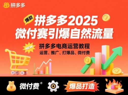 拼多多2025微付费引爆自然流量，拼多多电商运营教程，运营、推广、打爆品、微付费(更新)-惠声网赚