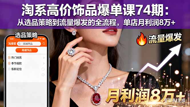 淘系高价饰品爆单课74期：从选品策略到流量爆发的全流程，单店月利润8万+-惠声网赚