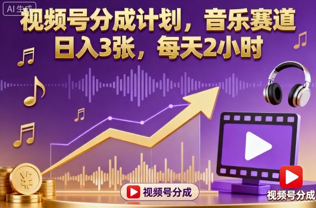 视频号分成计划，音乐赛道，日入3张，每天2小时-惠声网赚