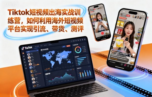 Tiktok短视频出海实战训练营，如何利用海外短视频平台实现引流、带货、测评-惠声网赚