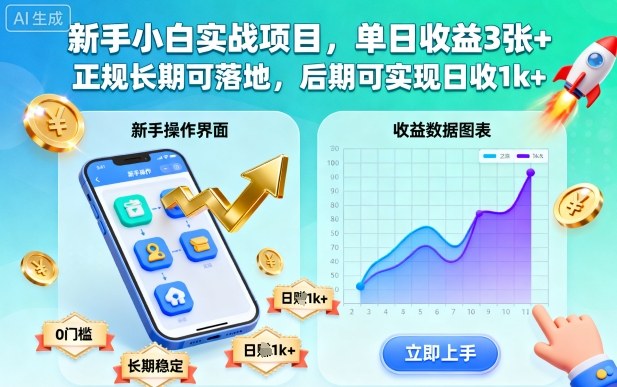 新手小白实战项目，单日收益3张+，正规长期可落地，后期可实现日收1k+【揭秘】-惠声网赚