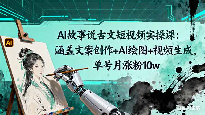 AI故事说古文短视频实操课：涵盖文案创作+AI绘图+视频生成，单号月涨粉10w-惠声网赚
