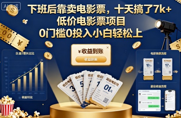下班后靠卖电影票，十天搞了7k+，低价电影票项目，0门槛0投入小白轻松上手【揭秘】-惠声网赚