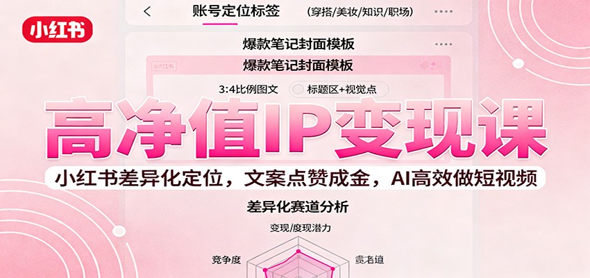 高净值IP变现课：小红书差异化定位，文案点赞成金， AI高效做短视频-惠声网赚