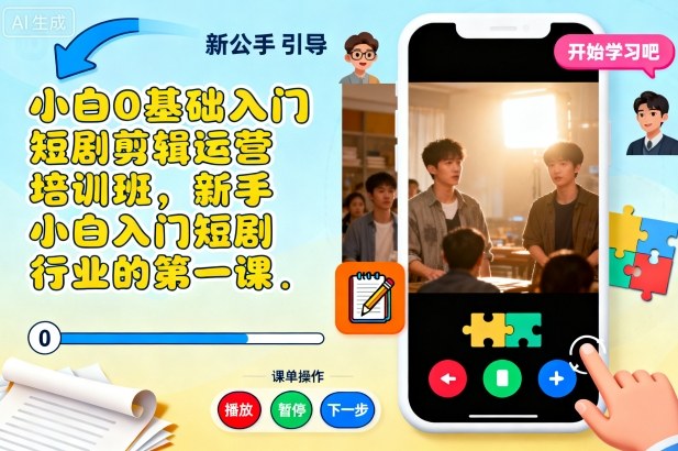 小白0基础入门短剧剪辑运营培训班，新手小白入门短剧行业的第一课-惠声网赚