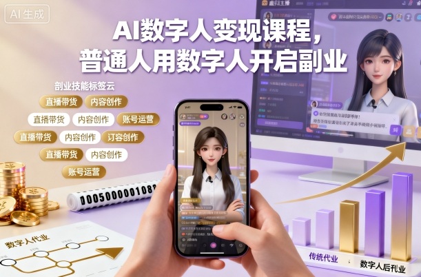 AI数字人变现课程，普通人用数字人开启副业-惠声网赚