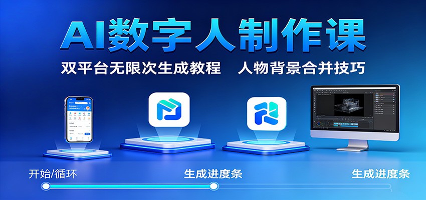AI数字人制作课：双平台无限次生成教程，人物背景合并技巧-惠声网赚