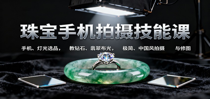 珠宝手机拍摄技能课:手机、 灯光选品，教钻石、翡翠布光，极简、中国风拍摄与修图-惠声网赚