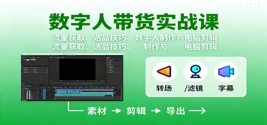 数字人变现实战课：流量获取、选品技巧、数字人制作与电脑剪辑-惠声网赚