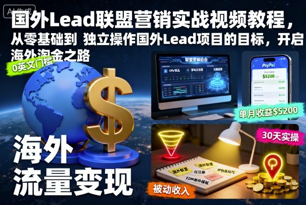 国外Lead联盟营销实战视频教程，从零基础到独立操作国外Lead项目的目标，开启海外淘金之路-惠声网赚