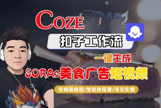 Coze扣子智能体工作流一键生成“SORA2美食广告“短视频，全流程保姆级教学-惠声网赚