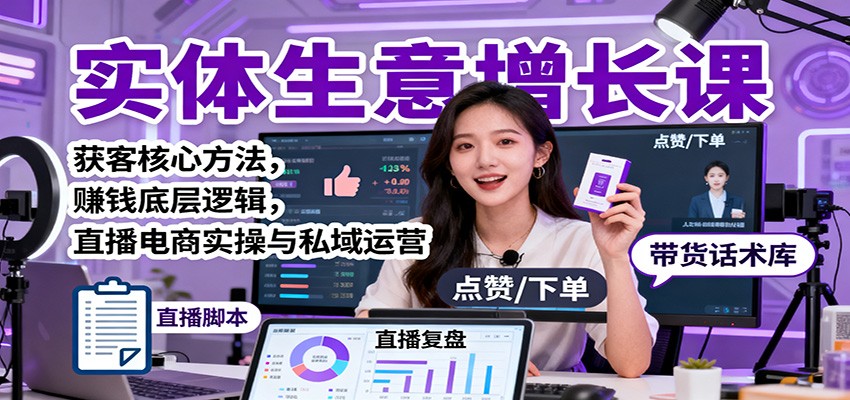 实体生意增长课：获客核心方法，赚钱底层逻辑，直播电商实操与私域运营-惠声网赚