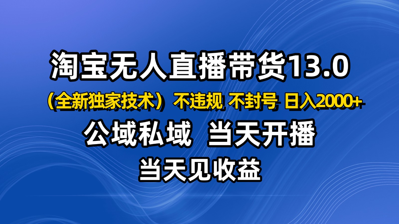 淘宝无人直播13.0，公域私域技术，不封号，不违规 布局下半年旺季赛道，日入2000+-惠声网赚