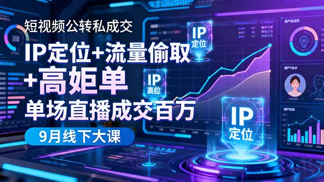 短视频公转私成交9月线下大课，IP定位+流量偷取+高客单，单场直播成交百万-惠声网赚