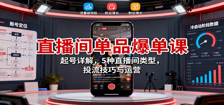 直播间单品爆单课：起号详解，5种直播间类型，投流技巧与运营-惠声网赚