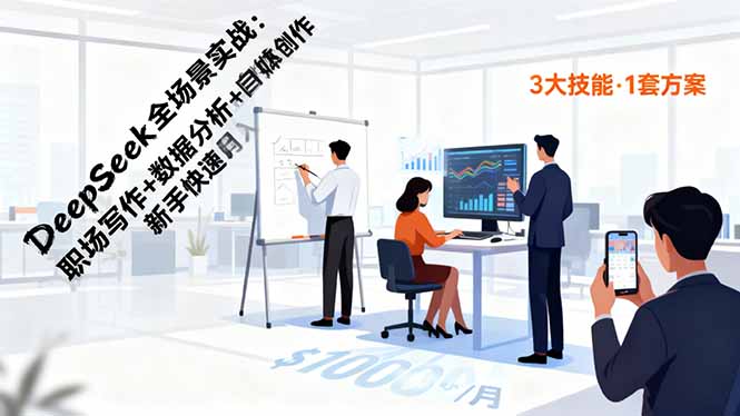 DeepSeek全场景实战：职场写作+数据分析+自媒体创作，新手快速月入过万-惠声网赚