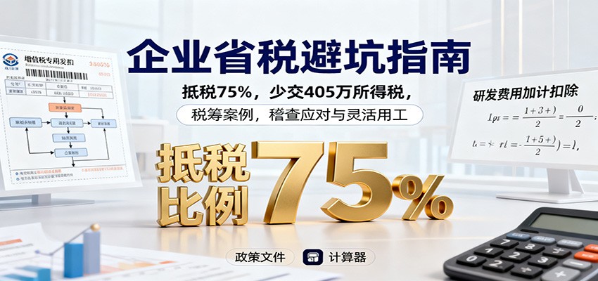 企业省税避坑指南：抵税75%，少交405万所得税，税筹案例，稽查应对与灵活用工-惠声网赚