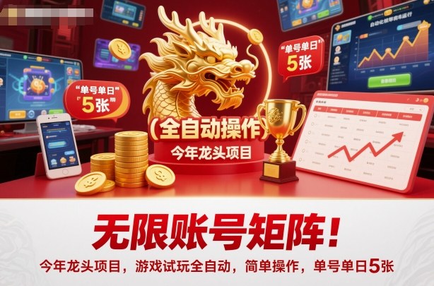 无限账号矩阵！今年龙头项目，游戏试玩全自动，简单操作，单号单日5张【揭秘】-惠声网赚