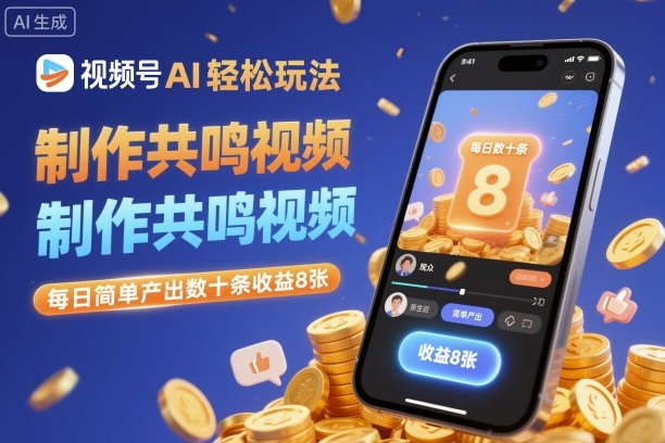 视频号AI轻松玩法，制作共鸣视频，每日简单产出数十条收益8张-惠声网赚