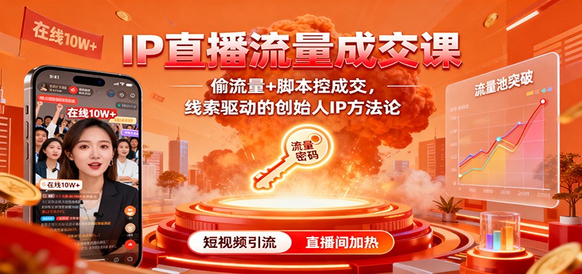 IP直播流量成交课：偷流量+脚本控成交，线索驱动的创始人IP方法论-惠声网赚