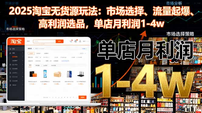 2025淘宝无货源玩法：市场选择、流量起爆、高利润选品，单店月利润1-4w-惠声网赚