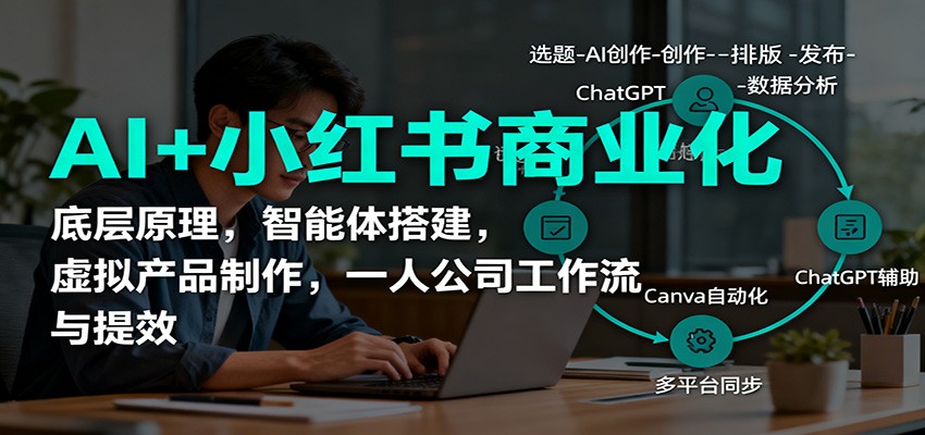 AI+小红书商业化，底层原理，智能体搭建，虚拟产品制作，一人公司工作流与提效-惠声网赚