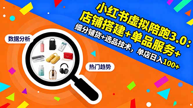 小红书虚拟陪跑3.0：店铺搭建+单品服务+细分铺货+选品技术，单店日入100+-惠声网赚