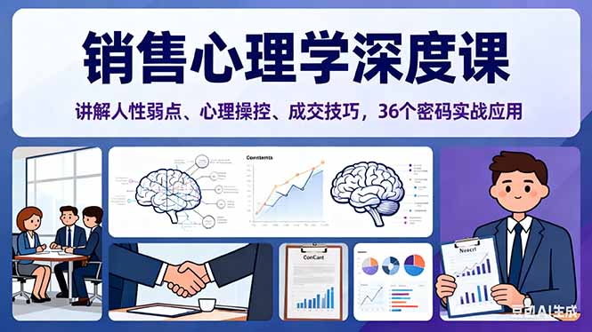 销售心理学深度课，讲解人性弱点、心理操控、成交技巧，36个密码实战应用-惠声网赚