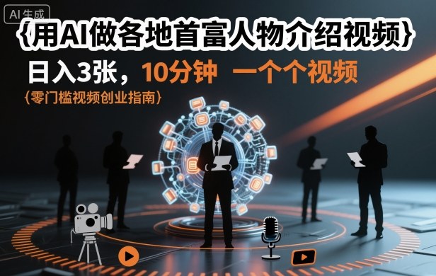 用AI做各地首富人物介绍视频，日入3张，10分钟一个视频-惠声网赚