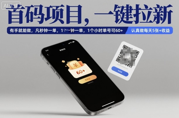 首码项目，一键拉新，有手就能做，几秒钟一单，1个小时单号可60+，认真做每天5张+收益【揭秘】-惠声网赚