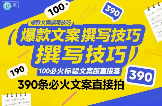 爆款文案撰写技巧，100个必火标题文案模版直接套，390条必火文案直接拍-惠声网赚