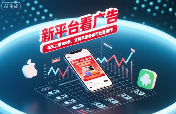 新平台看广告，养好机一条0.3到5米，每天上限100条，支持苹果安卓可批量操作-惠声网赚