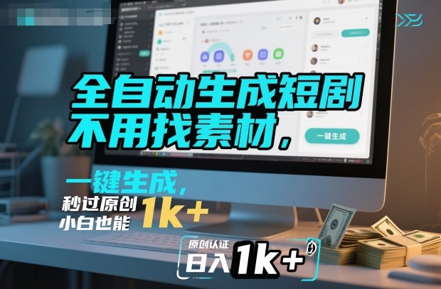 全自动生成短剧，不用找素材，不用剪辑，一键生成，秒过原创，小白也能轻松日入1k+【揭秘】-惠声网赚