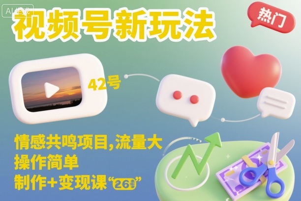 视频号新玩法，情感共鸣项目，流量大，操作简单，制作+变现课-惠声网赚