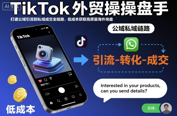 TikTok外贸操盘手，打通公域引流到私域成交全链路，低成本获取高质量海外询盘-惠声网赚