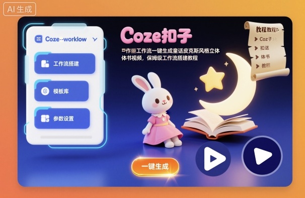 Coze扣子工作流一键生成童话皮克斯风格立体书视频，保姆级工作流搭建教程-惠声网赚