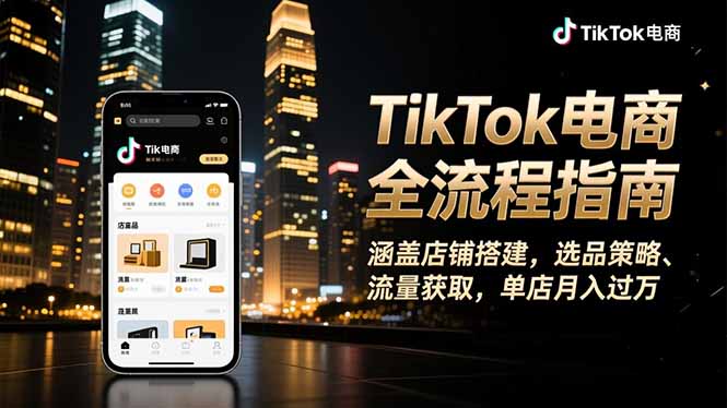 TikTok电商全流程指南，涵盖店铺搭建、选品策略、流量获取，单店月入过万-惠声网赚