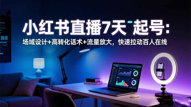 小红书直播7天起号：场域设计+高转化话术+流量放大，快速拉动百人在线-惠声网赚