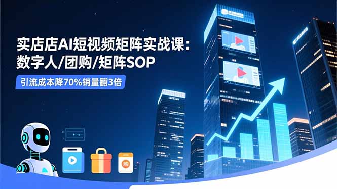 实体店AI短视频矩阵实战课：数字人/团购/矩阵SOP，引流成本降70%销量翻3倍-惠声网赚