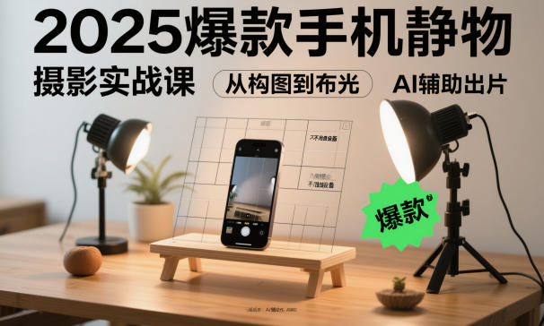 2025爆款手机静物摄影实战课，从构图到布光，不用贵设备，AI辅助出片-惠声网赚