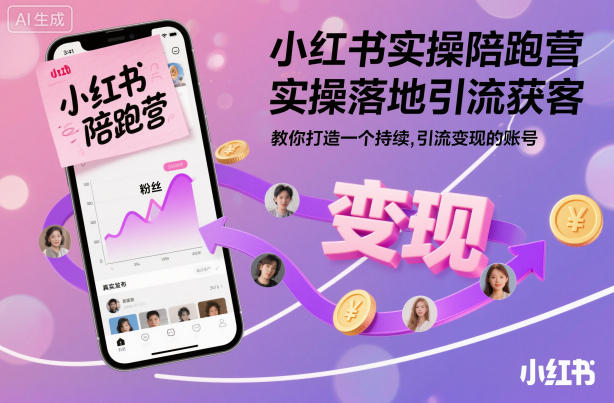 小红书实操陪跑营，实操落地引流获客，教你打造一个持续引流变现的账号-惠声网赚