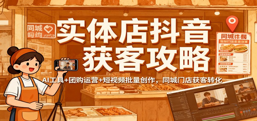 实体店抖音获客攻略：AI工具+团购运营+短视频批量创作，同城门店获客转化-惠声网赚