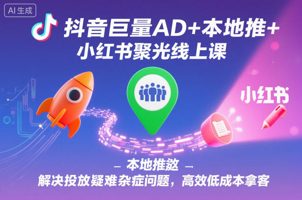 抖音巨量AD+本地推+小红书聚光线上课，解决投放疑难杂症问题，高效低成本拿客-惠声网赚