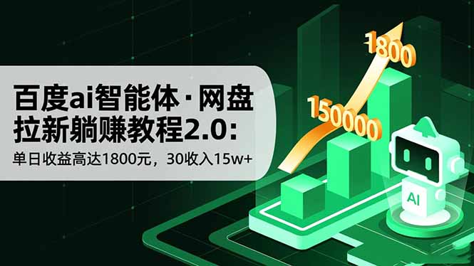 百度ai智能体·网盘拉新躺赚教程2.0：单日收益高达1800元，30收入15w+-惠声网赚