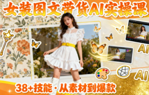 女装图文带货的AI实操课，覆盖38个实用技能，快速提升素材制作效率-惠声网赚