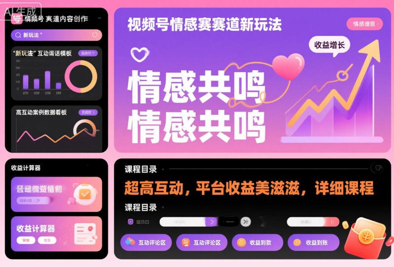 视频号情感赛道新玩法，超高互动，平台收益美滋滋，详细课程-惠声网赚