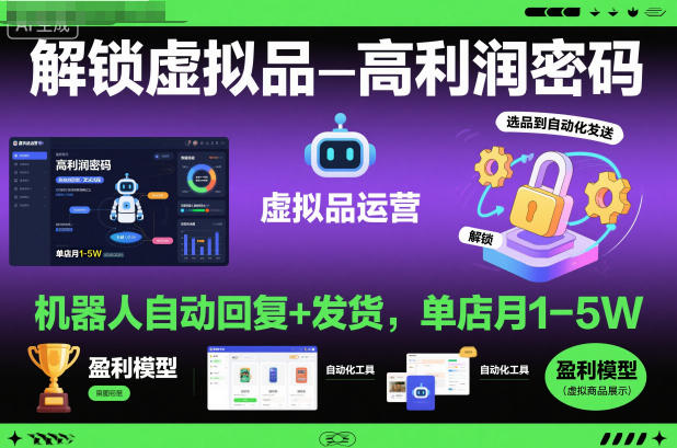 解锁虚拟品高利润密码：机器人自动回复+发货，单店月1-5W【揭秘】-惠声网赚