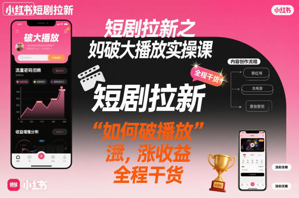 短剧拉新之小红书如何破大播放实操课，如何破播放，涨收益，全程干货-惠声网赚